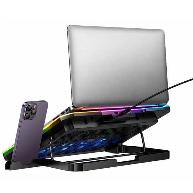 Laptop Cooler Hoco. DH19 Cool RGB με 2 Ανεμιστήρακια 1200Rpm και Stand Κινητού για Φορητούς Υπολογιστές έως 17"