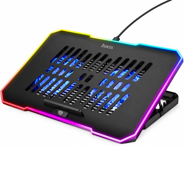 Laptop Cooler Hoco. DH19 Cool RGB με 2 Ανεμιστήρακια 1200Rpm και Stand Κινητού για Φορητούς Υπολογιστές έως 17"
