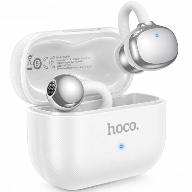 Wireless Hands Free Open-Ear Hoco. DES61 Cool TWS v6.0 250mAh 6h Ώρες Λειτουργίας Λευκά με Λευκό Silicon Sleeve
