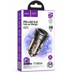 Φορτιστής Αυτοκινήτου Hoco. DZ15 Contact PD45W QC 1xUSB-A 1xUSB-C Διάφανος Φιμέ Φορτιστής Αυτοκινήτου Hoco. DZ15 Contact PD45W QC 1xUSB-A 1xUSB-C Διάφανος Φιμέ
