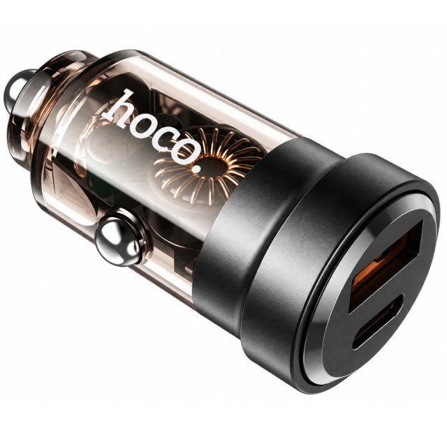 Φορτιστής Αυτοκινήτου Hoco. DZ15 Contact PD45W QC 1xUSB-A 1xUSB-C Διάφανος Φιμέ