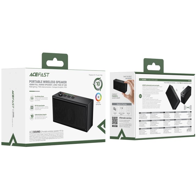 Φορητό Ηχείο Wireless Acefast K9 Go Mini v6.0 TWS 5W 1200mAh με Μικρόφωνο TF Card Playback και RGB Φωτισμό IPX4 Μαύρο Φορητό Ηχείο Wireless Acefast K9 Go Mini v6.0 TWS 5W 1200mAh με Μικρόφωνο TF Card Playback και RGB Φωτισμό IPX4 Μαύρο