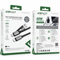 Καλώδιο Acefast C13-04 USB-C σε USB-C / USB-A 3A 60W Braided Μαύρο 1.2m Καλώδιο Acefast C13-04 USB-C σε USB-C / USB-A 3A 60W Braided Μαύρο 1.2m