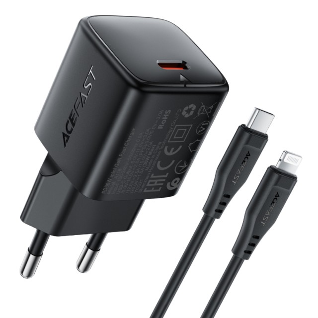 Φορτιστής Ταξιδίου Acefast A118 Mini Fast Charging 1xUSB-C PD30W QC3.0 GaN με USB-C σε Lightning Καλώδιο 1.2m Μαύρος Φορτιστής Ταξιδίου Acefast A118 Mini Fast Charging 1xUSB-C PD30W QC3.0 GaN με USB-C σε Lightning Καλώδιο 1.2m Μαύρος