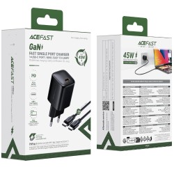 Φορτιστής Ταξιδίου Acefast A119 Mini Fast Charging 1xUSB-C PD45W QC3.0 GaN με Καλώδιο USB-C σε USB-C 1.2m Μαύρος Φορτιστής Ταξιδίου Acefast A119 Mini Fast Charging 1xUSB-C PD45W QC3.0 GaN με Καλώδιο USB-C σε USB-C 1.2m Μαύρος