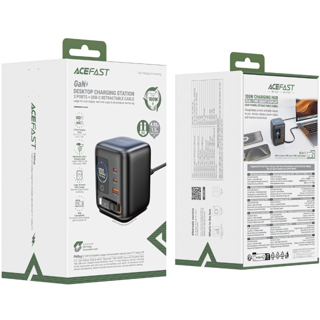 Επιτραπέζιος Φορτιστής Acefast Z10 100W 2xUSB-C 1xUSB-A 1xUSB-C GaN Ενσωματωμένο Καλώδιο και Smart LED Digital Display Μαύρος Επιτραπέζιος Φορτιστής Acefast Z10 100W 2xUSB-C 1xUSB-A 1xUSB-C GaN Ενσωματωμένο Καλώδιο και Smart LED Digital Display Μαύρος