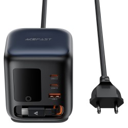 Επιτραπέζιος Φορτιστής Acefast Z10 100W 2xUSB-C 1xUSB-A 1xUSB-C GaN Ενσωματωμένο Καλώδιο και Smart LED Digital Display Μαύρος