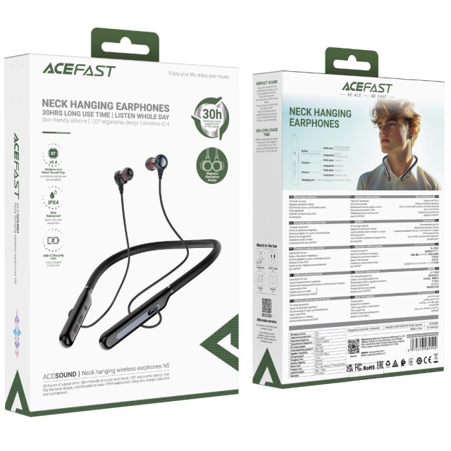 Bluetooth Hands Free Acefast N5 Neckband Magnetic v5.4 200mAh 30Hrs Αναπαραγωγής IPX4 Μαύρα Bluetooth Hands Free Acefast N5 Neckband Magnetic v5.4 200mAh 30Hrs Αναπαραγωγής IPX4 Μαύρα