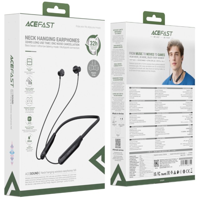 Bluetooth Hands Free Acefast N9 Neckband v6.0 200mAh 32Hrs Αναπαραγωγής IPX4 Μαύρα Bluetooth Hands Free Acefast N9 Neckband v6.0 200mAh 32Hrs Αναπαραγωγής IPX4 Μαύρα
