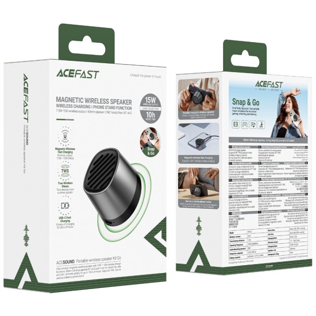 Φορητό Ηχείο Wireless Acefast K8 Go TWS ENC v6.0 600mAh 5W με Μαγνητική Βάση για Ασύρματη Φόρτιση 15W IPX4 Μαύρο Φορητό Ηχείο Wireless Acefast K8 Go TWS ENC v6.0 600mAh 5W με Μαγνητική Βάση για Ασύρματη Φόρτιση 15W IPX4 Μαύρο