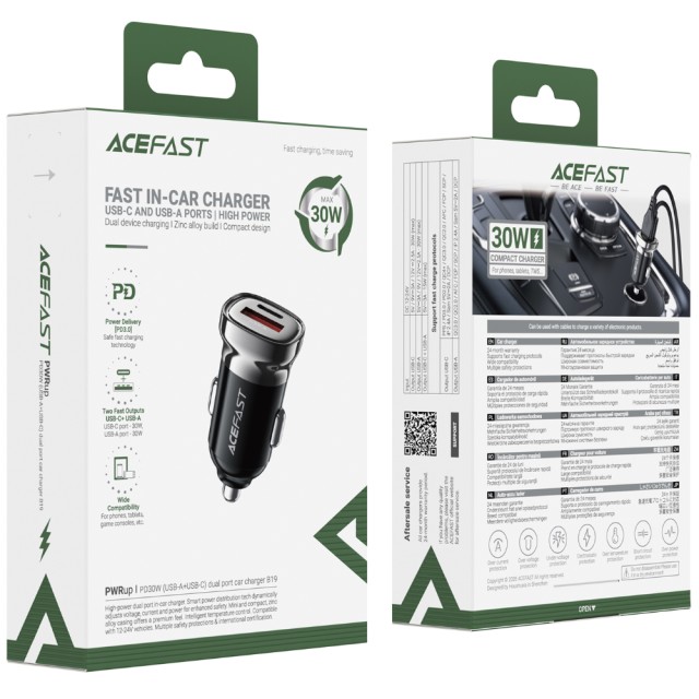 Φορτιστής Αυτοκινήτου Acefast B19 PD30W 1xUSB-A 1xUSB-C Μαύρος Φορτιστής Αυτοκινήτου Acefast B19 PD30W 1xUSB-A 1xUSB-C Μαύρος