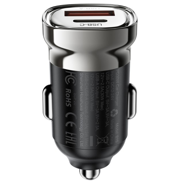 Φορτιστής Αυτοκινήτου Acefast B19 PD30W 1xUSB-A 1xUSB-C Μαύρος Φορτιστής Αυτοκινήτου Acefast B19 PD30W 1xUSB-A 1xUSB-C Μαύρος