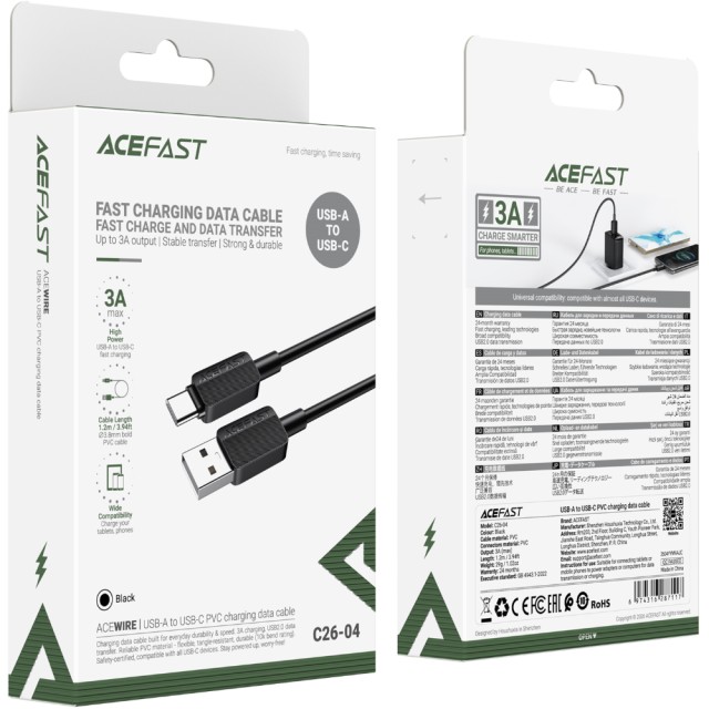 Καλώδιο Acefast C26-04 USB-A σε USB-C 18W 3A Μαύρο 1.2m