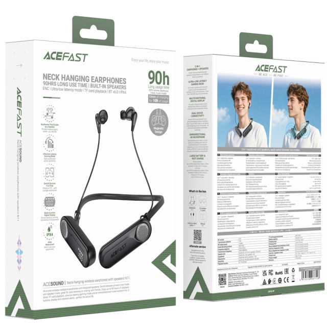 Bluetooth Hands Free Acefast N11 Neckband ENC v6.0 900mAh TF Card 90hrs Αναπαραγωγής με Ενσωματωμένα Ηχεία 1.5W και Δόνηση IPX4 Μαύρα Bluetooth Hands Free Acefast N11 Neckband ENC v6.0 900mAh TF Card 90hrs Αναπαραγωγής με Ενσωματωμένα Ηχεία 1.5W και Δόνηση IPX4 Μαύρα