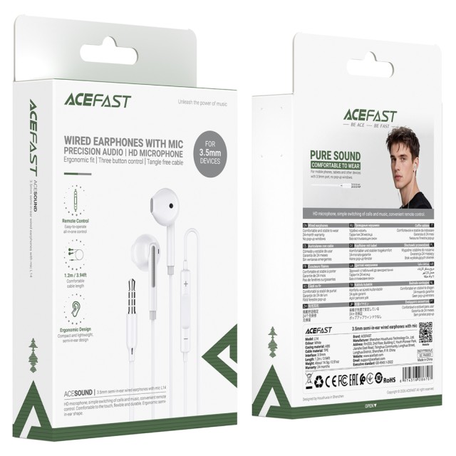 Hands Free Acefast L14 Earphones Stereo 3.5mm με Μικρόφωνο Λευκά 1.2m Hands Free Acefast L14 Earphones Stereo 3.5mm με Μικρόφωνο Λευκά 1.2m