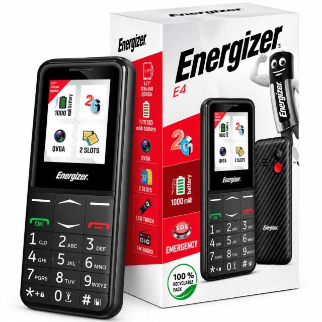 Energizer Feature E4 32MB/2GB Dual Sim 2G 1.77" Μαύρο με πλήκτρο SOS, Handsfree,Φορτιστή UK και EU Energizer Feature E4 32MB/2GB Dual Sim 2G 1.77" Μαύρο με πλήκτρο SOS, Handsfree,Φορτιστή UK και EU