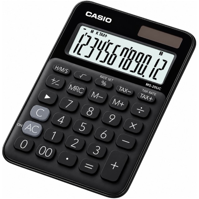 Αριθμομηχανή Dual 12 Ψηφίων LCD Display Casio MS-20UC-BK Μαύρη