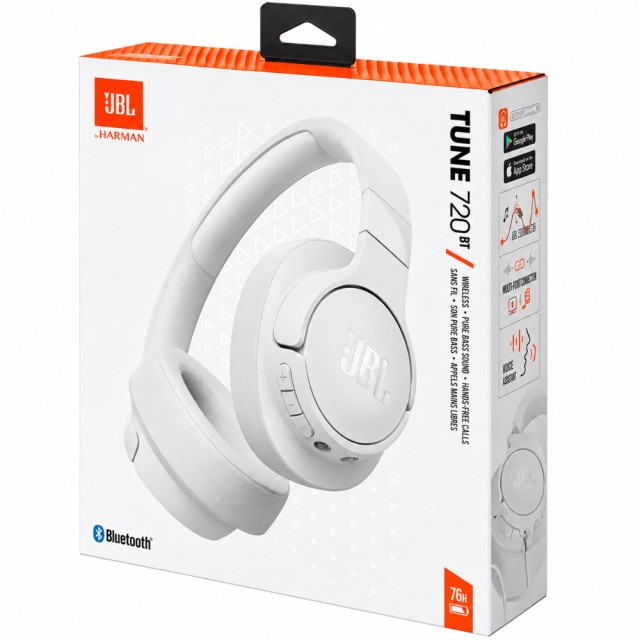 Bluetooth Ακουστικά Over Ear Ασύρματα & Ενσύρματα JBL Tune 720BT με Pure Bass Voice Aware Jack 3.5mm 76h Playtime και Quick Charge White