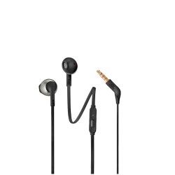 JBL T205Ε, InEar Universal Headphones 1-button Mic,Remote (Black) - JBLT205BLKE