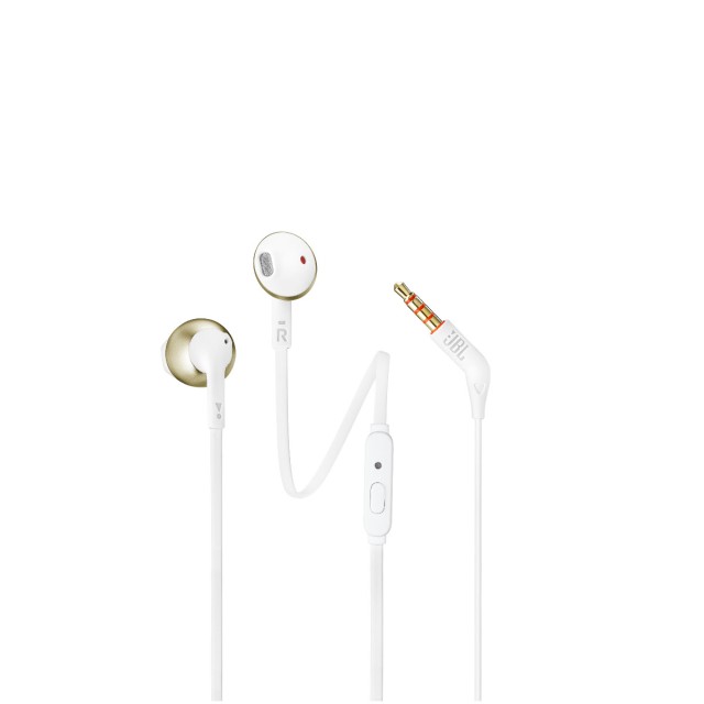 JBL T205Ε, InEar Universal Headphones 1-button Mic,Remote (Gold) - JBLT205CGDE