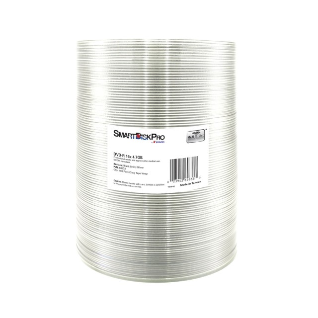 SmartDisk Pro DVD R 16x 4.7GB, 100-Pack Wrap, Silver ( by Verbatim ) - 69833