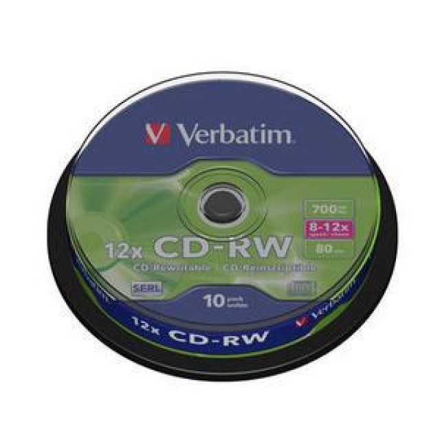 CD-RW VERBATIM 43480 SERL 700MB 12X SCRATCH RESISTANT SURFACE