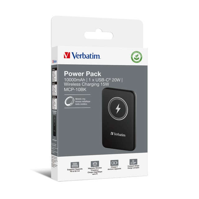 Verbatim Charge 'n' Go Magnetic Wireless Power Bank 10000 Black