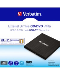 Verbatim External SlimLine CD-DVD Writer-Reader, USB 3.2 - 43886